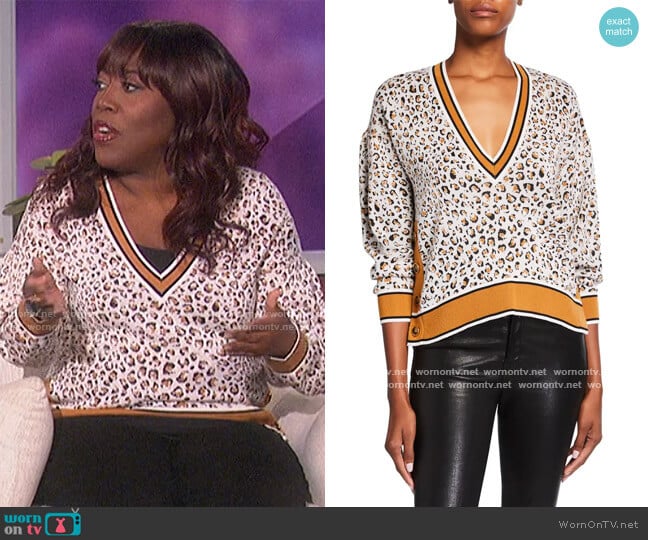 Veronica Beard Ronja Pullover Sweater with Button Detail worn by Sheryl Underwood on The Talk