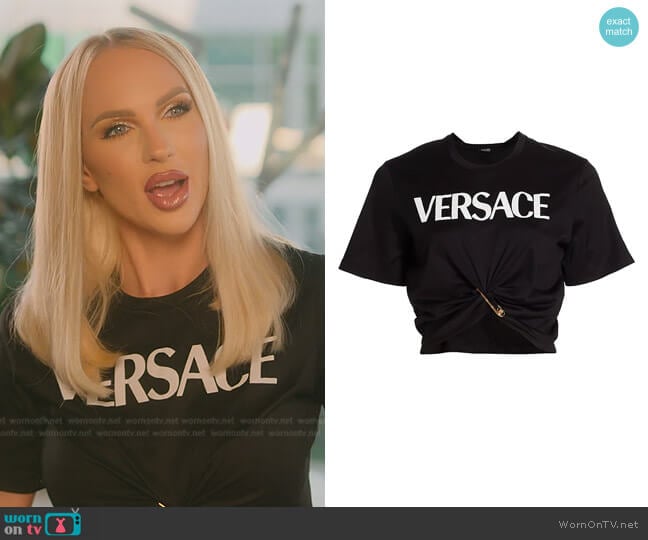 Versace Safety Pin Logo T-Shirt worn by Christine Quinn on Selling Sunset