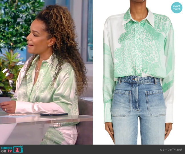 Victoria Beckham Lace Print Oversize Button-Up Shirt worn by Sunny Hostin on The View
