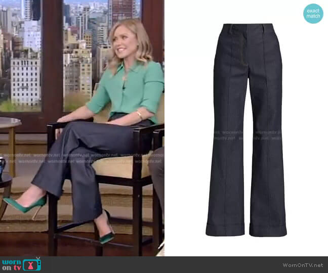 Adam Lippes Wide-Leg Denim Pants worn by Kelly Ripa on Live with Kelly and Mark