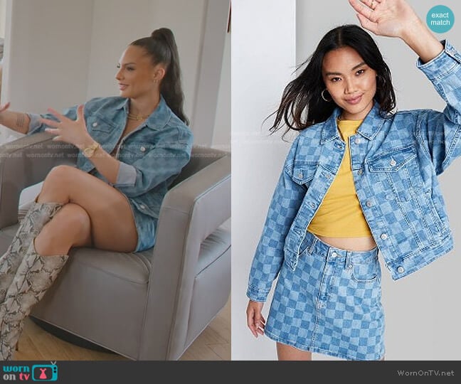 Wild Fable Checkered Denim Trucker Jacket worn by Amanza Smith on Selling Sunset
