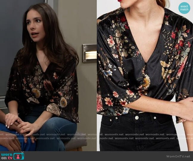 Zara Floral Velvet Bodysuit worn by Molly Lansing-Davis (Haley Pullos) on General Hospital