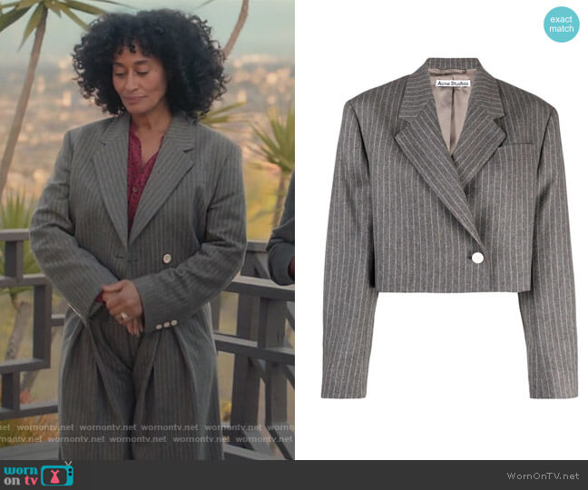 Acne Studios Cropped Asymmetric Striped Blazer worn by Rainbow Johnson (Tracee Ellis Ross) on Black-ish