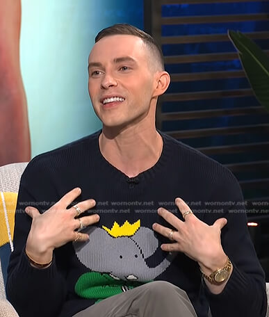 Adam Rippon’s elephant print knit sweater on E! News Daily Pop