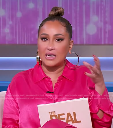 Adrienne’s pink satin shirt on The Real