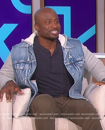 Akbar’s denim hooded jacket on The Talk