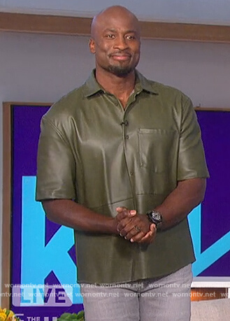 Akbar’s khaki leather shirt on The Talk