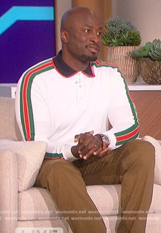 Akbar’s white sleeve stripe polo on The Talk