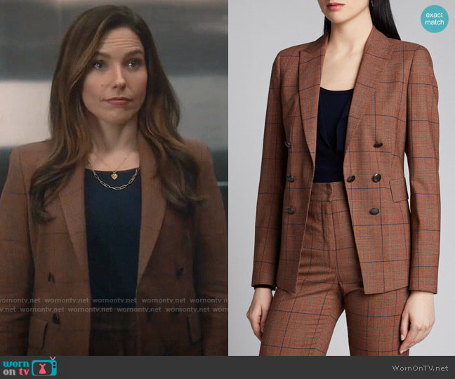 Akris Punto Glen-Checked Pebble Crepe Blazer worn by Dr. Sam Griffith (Sophia Bush) on Good Sam