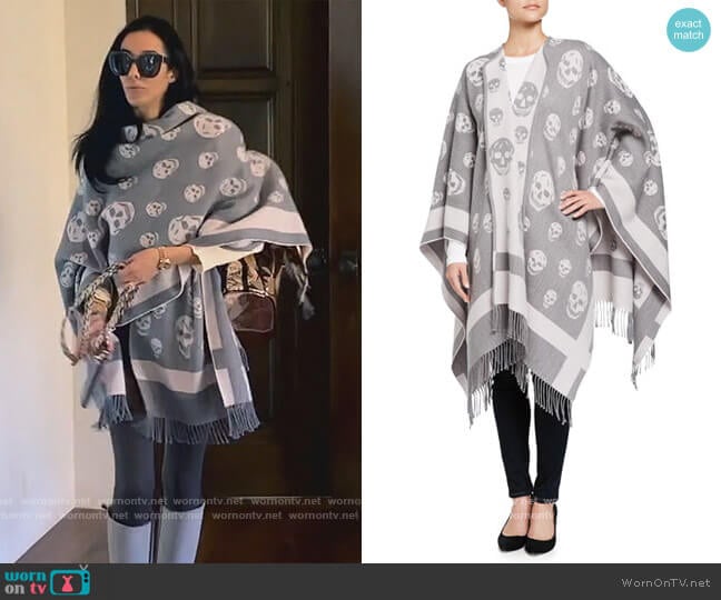 Alexander McQueen Reversible Wool and Cashmere Skull Cape worn by Noella Bergener on The Real Housewives of Orange County