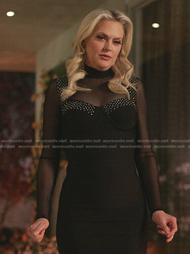Alexis’s black embellished bandage dress on Dynasty