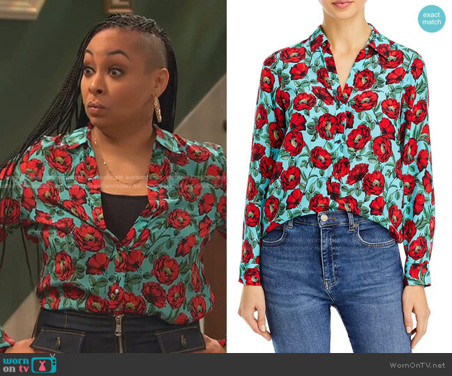 Alice + Olivia Eloise Button Down Silk Blouse worn by Raven Baxter (Raven-Symoné) on Ravens Home