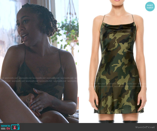 Alice + Olivia Harmony Camouflage Slip Dress worn by Malika Williams (Zuri Adele) on Good Trouble