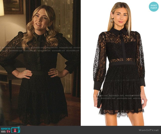 Alice + Olivia Anaya Collared Tiered Short Dress worn by Amanda Carrington (Eliza Bennett) on Dynasty