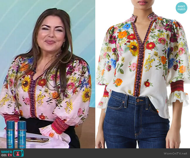 Alice + Olivia Ilan Floral Puff Sleeve Silk & Cotton Blouse worn by Bobbie Thomas on Today