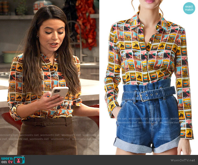 Alice + Olivia Willa Postcard Shirt worn by Carly Shay (Miranda Cosgrove) on iCarly