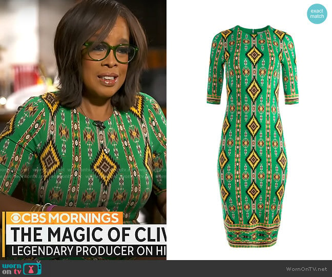 Alice + Olivia Delora Mystic Ikat Sheath Dress worn by Gayle King on CBS Mornings
