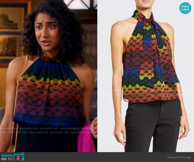 Alice + Olivia Leia Tie-Neck Halter Top worn by Mikaela Shaw (Vella Lovell) on Mr Mayor