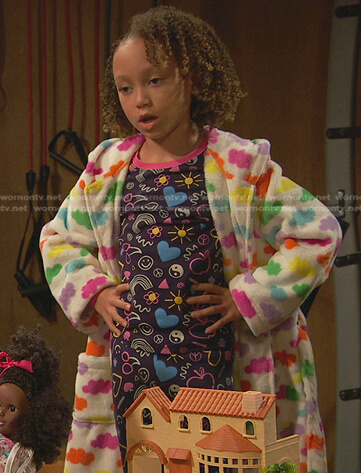 Alice’s printed pajamas and fleece robe on Ravens Home