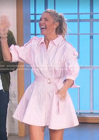 Amanda’s pink belted mini dress on The Talk