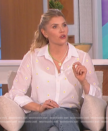 Amanda’s white daisy sheer blouse on The Talk