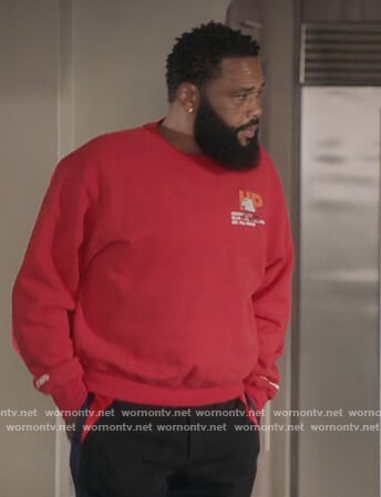 Andre’s red graphic sweatshirt on Black-ish