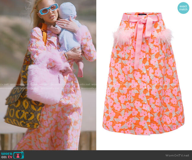 Andreeva Pink Skirt With Feather Details worn by Christine Quinn on Selling Sunset