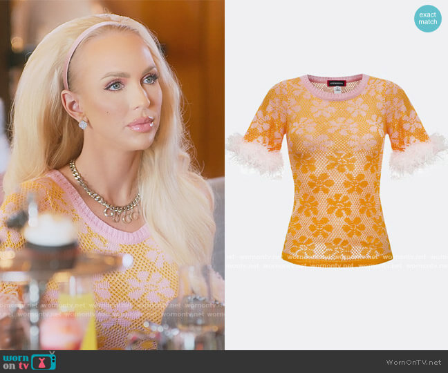Andreeva Yellow Knit Top With Feathers worn by Christine Quinn on Selling Sunset