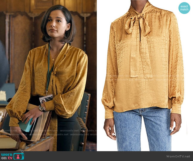Anine Bing Delilah Blouse worn by Olivia Lytton (Naomi Scott) on Anatomy of a Scandal