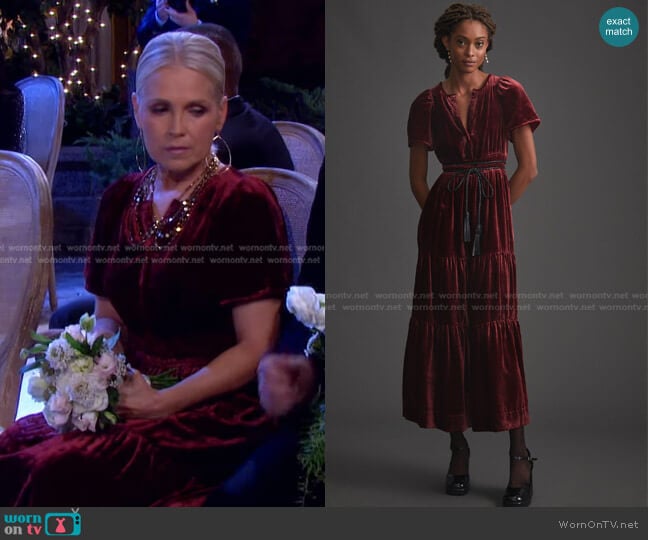 Anthropologie Somerset Velvet Maxi Dress worn by Jennifer Horton (Melissa Reeves) on Days of our Lives