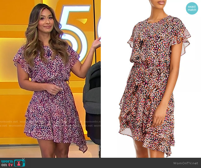 Aqua Asymmetric Hem Ruffle Dress worn by Manuela Arbeláez on The Price is Right
