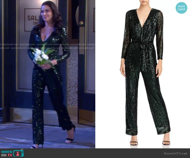 Aqua Sequined Long Sleeve Jumpsuit worn by Chloe Lane (Nadia Bjorlin) on Days of our Lives