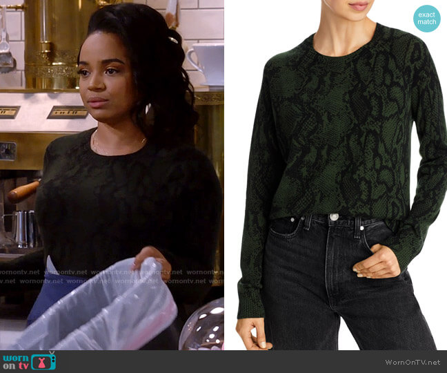Aqua Snake Print Cashmere Sweater worn by Randi (Kyla Pratt) on Call Me Kat