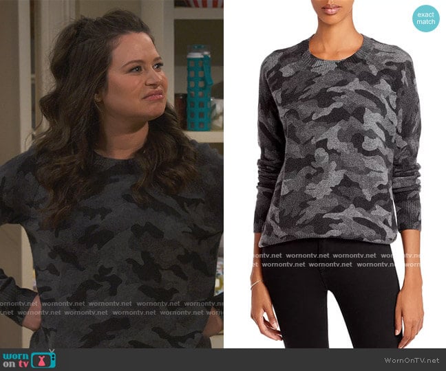 Aqua Cashmere Camo Crewneck Cashmere Sweater worn by Jen (Katie Lowes) on How We Roll