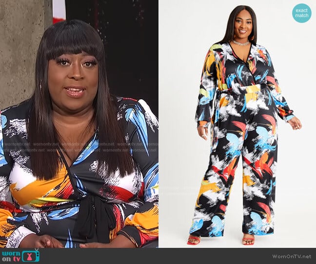 Ashley Stewart Belted Brush Stroke Jumpsuit worn by Loni Love on E! News
