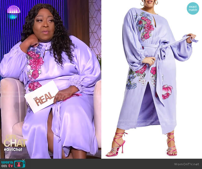 Asos Floral Embroidered Long Sleeve Belted Midi Dress worn by Loni Love on The Real