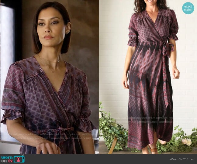 Assa Plum Boho Mixed Paisley Print Wrap Midi Dress worn by Ren (Janina Gavankar) on Big Sky