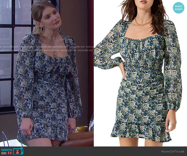 ASTR the Label Ruched Floral Mini Dress worn by Alice Caroline Horton (Lindsay Arnold) on Days of our Lives