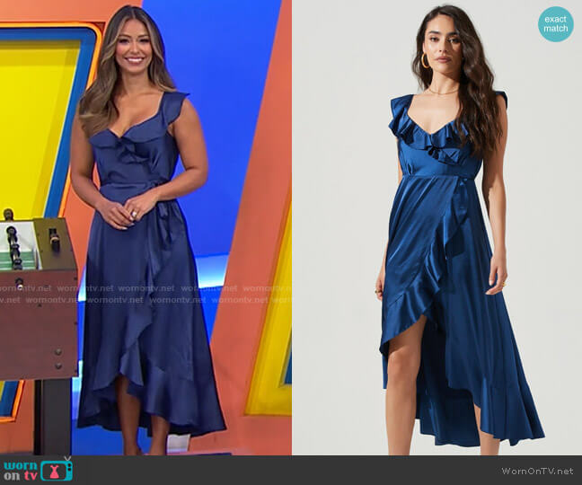 ASTR The Label Wilshire Dress in Navy worn by Manuela Arbeláez on The Price is Right