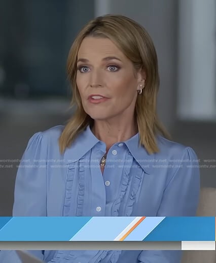 Savannah’s blue ruffle front blouse on Today