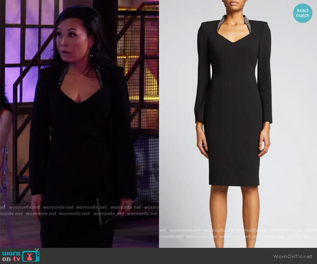Badgley Mischka Beaded-Neck Long-Sleeve Dress worn by Selina Wu (Lydia Look) on General Hospital