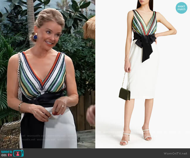 Badgley Mischka Striped Bodice Bow Cocktail Dress worn by Felicia Scorpio (Kristina Wagner) on General Hospital