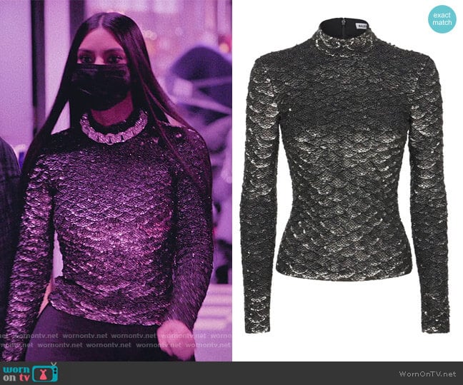 Balenciaga Metallic Sequined Turtleneck Top worn by Kim Kardashian (Kim Kardashian) on The Kardashians
