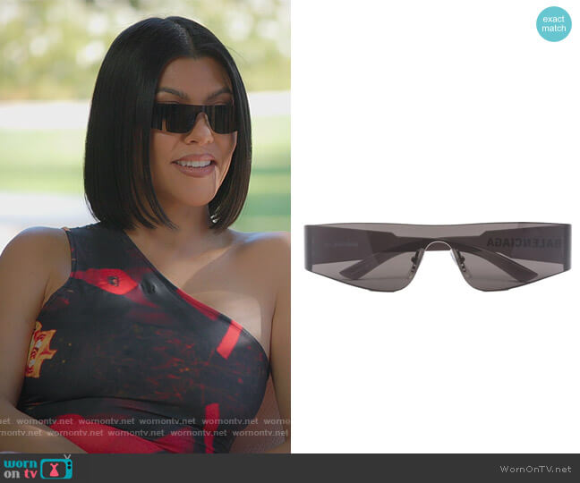 Balenciaga Mono rectangular-frame sunglasses worn by Kourtney Kardashian (Kourtney Kardashian) on The Kardashians