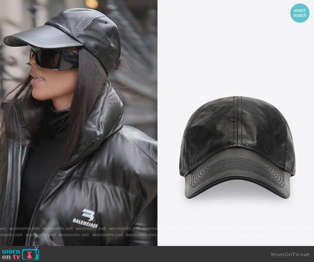 Balenciaga Cap in Black Grainy Soft Lambskin worn by Kim Kardashian (Kim Kardashian) on The Kardashians