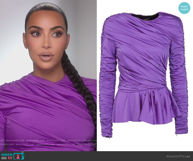 Balenciaga Purple Ruched Top worn by Kim Kardashian (Kim Kardashian) on The Kardashians