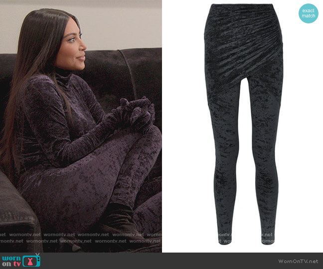 Balenciaga Draped Velvet Leggings worn by Kim Kardashian (Kim Kardashian) on The Kardashians