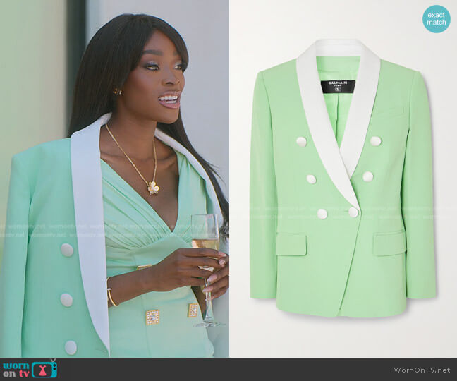Balmain Double-Breasted Two-Tone Crepe Blazer worn by Chelsea Lazkani on Selling Sunset