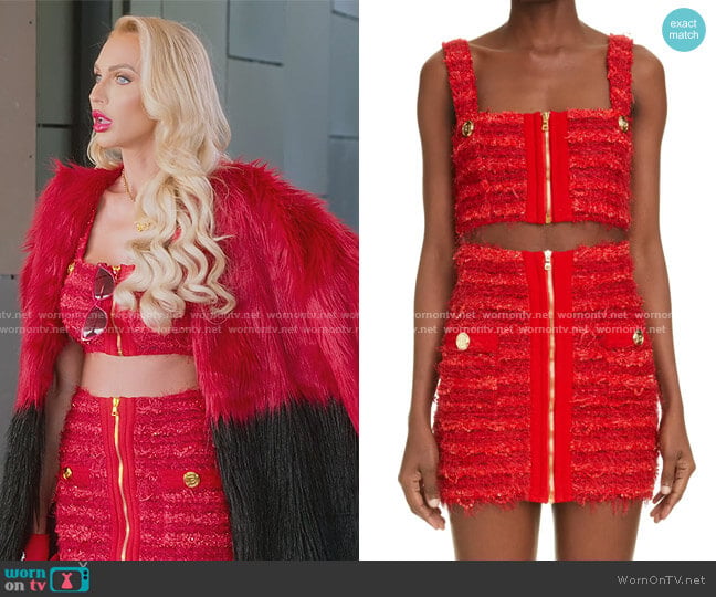 Balmain Tweed Crop Top worn by Christine Quinn on Selling Sunset