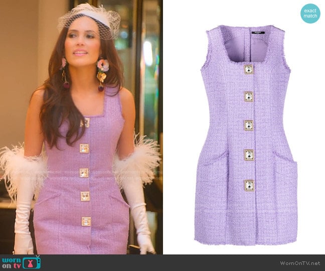 Balmain Button-Embellished Tweed Dress worn by Davina Potratz on Selling Sunset